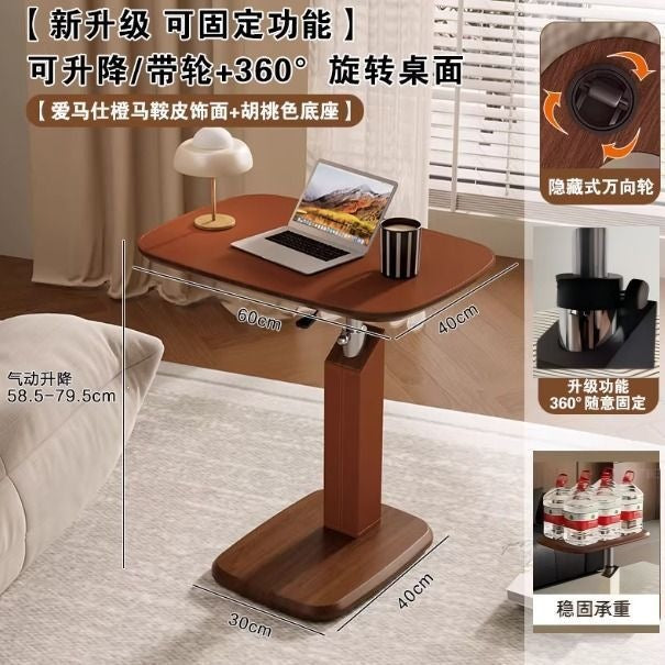 Saddle leather adjustable side table for home bedside table medieval style living room coffee table small table movable bedside computer table