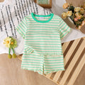 Baby clothing kids set children outfit stripes short-sleeved t-shirt+shorts
