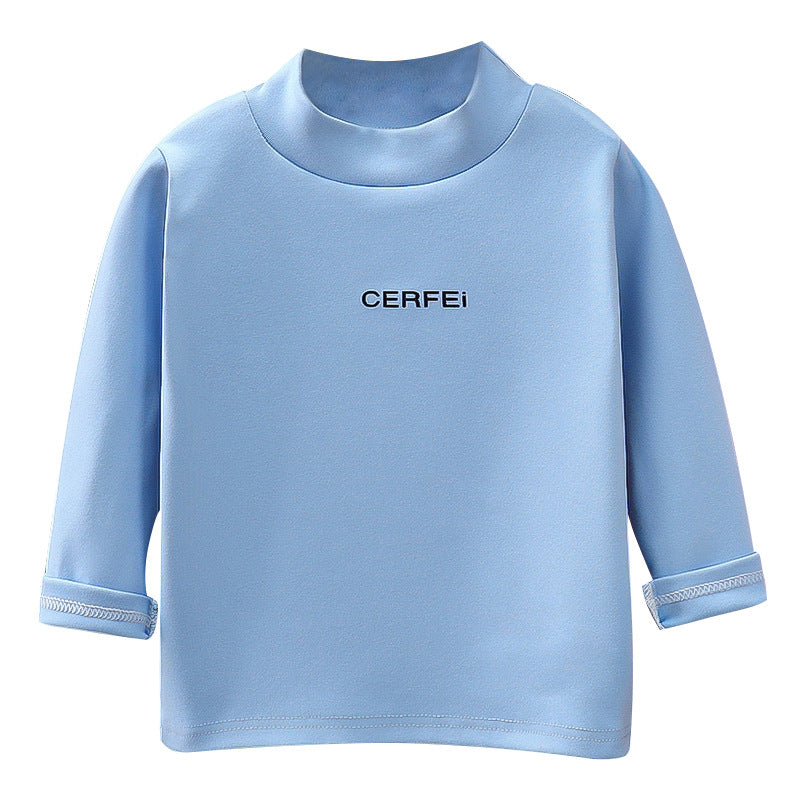 Kidslong sleeves bottom shirtfall and winter german velvet elastic tops boys and girls half turtleneck t-shirtchildren's heattechintimates