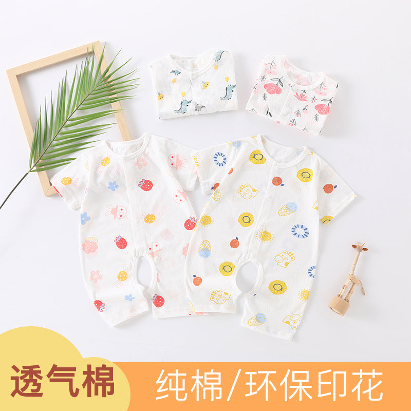 Baby short-sleeve romper with open crotch - summer outfit for infants and toddlers - class a pure cotton thin summer clothes - baby onesie for summer