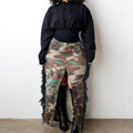 e-commerce source factory: european and american style, fashionable and unique camouflage washed tassel high-slit midi skirt