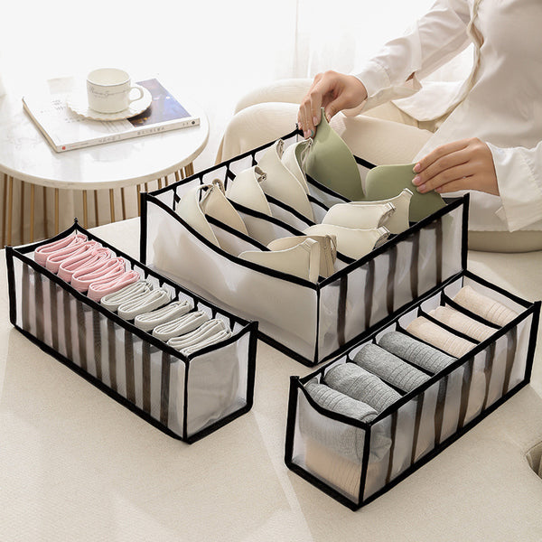 Cross-border underwear storage box, grid drawer type socks, three-in-one multi-functional mesh fabric drawer type finishing box