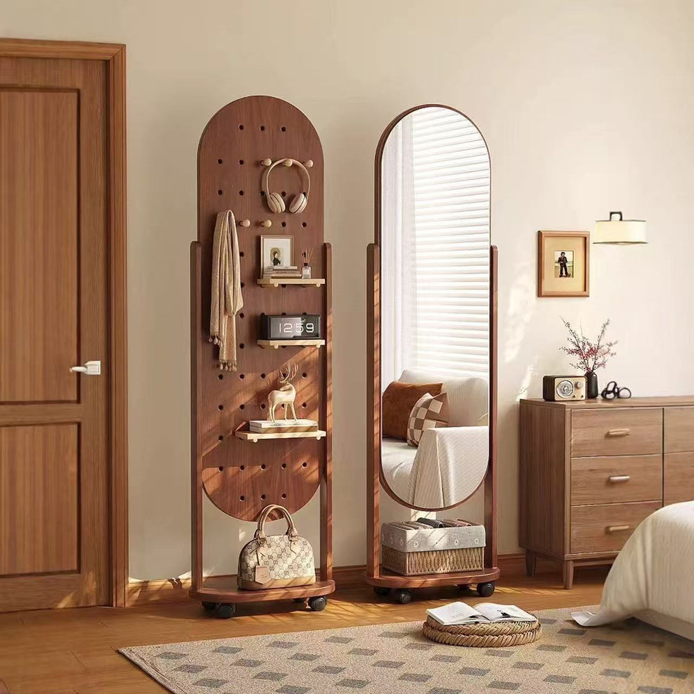 Perforated board dressing mirror rotate full-length mirror movable floor mirror for home clothes hanger all-in-one mirror fitting mirror