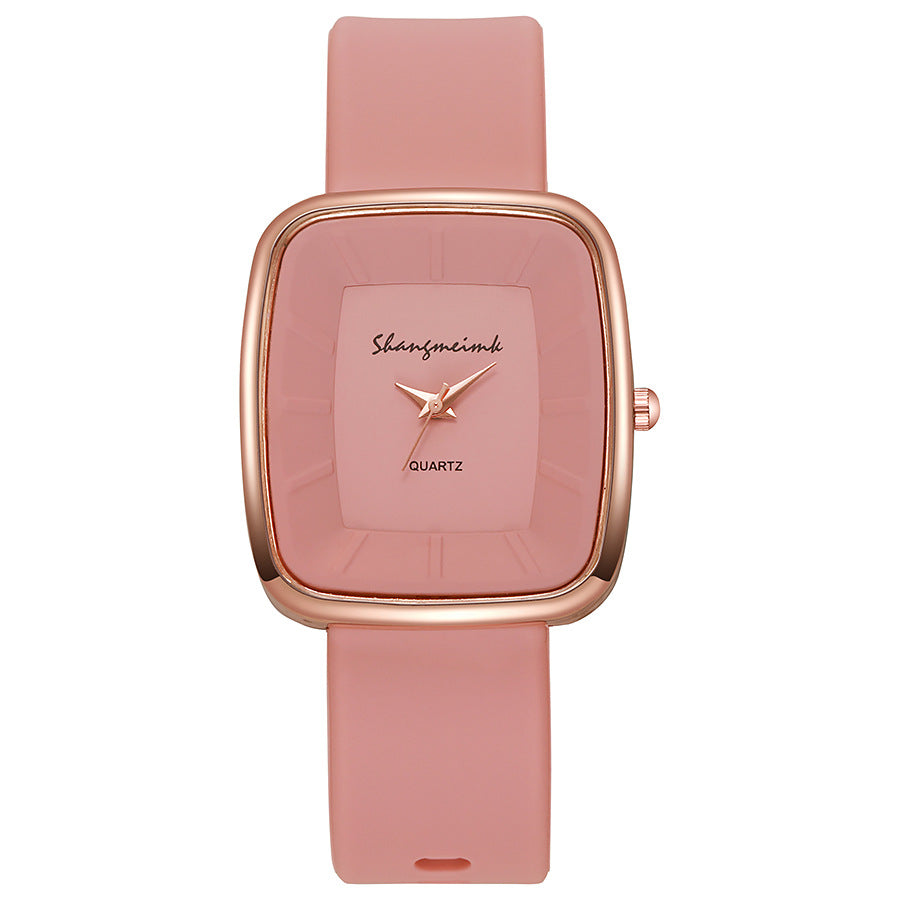 Minimalist square dial quartz watch - unisex style, trendy fashion, silicone strap - wholesale for middle and high school students
