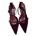 Za2025springnew arrival women's shoes burgundy suede pointed toe flats high heel mules shoes one-word buckle thin strap women's shoes