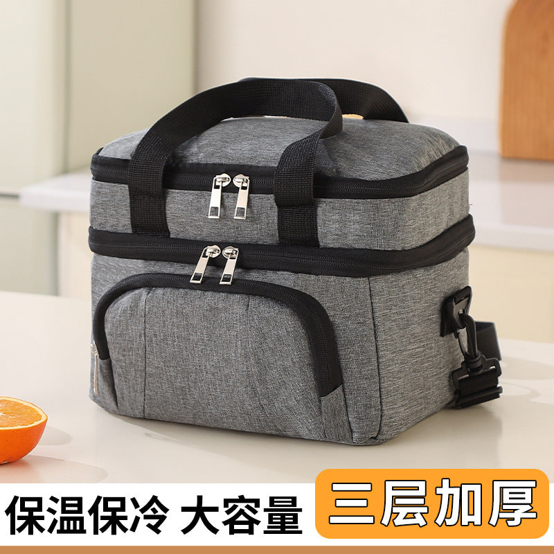 Cross-border thickened lunch bag double-layer thermal insulation bento bag EVA compression and shock-resistant waterproof aluminum foil picnic bag lunch box bag