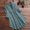 women's new cotton linen floral print mid-length loose fit shirt