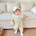 Fall/winter  country chic baby romper, class a floral print, fleece-lined, baby girl's crawling suit, long-sleeve, instagram-ready infant outfit