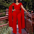 C8561 european and american style fashionable elegant commute v-neck top and wide-leg pants two-piece set, plus size african export outfit