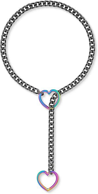 2024 new cross-border multi-color heart & o-ring adjustable punk cuban long necklace - couple's style