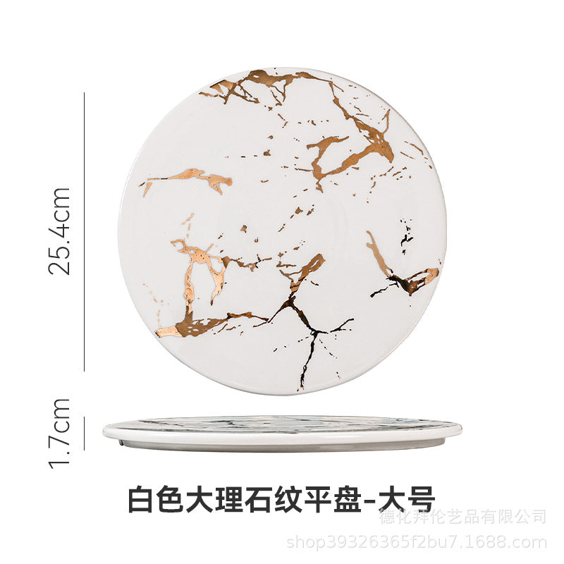 Nordic high-looking desktop flat steak plate with heat-insulating wooden tray creative marble plate manufacturer wholesale
