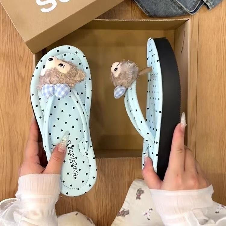 2026 summer new polka dot platform flip-flops - women's trendy, outdoor, non-slip, sweat-proof beach vacation sandals