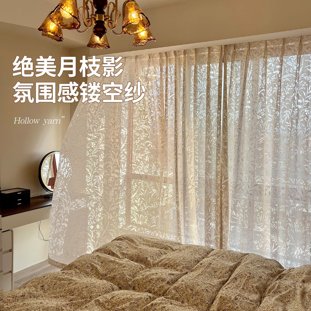French moon branch shadow gauze curtain cream style window gauze mirror gauze cut out curtain gauze living room balcony bedroom keqiao curtain