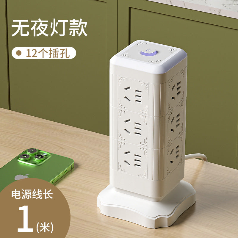 Multi-outlet vertical power strip with usb ports, multifunctional home & office power strip, cube power strip with cord management, desktop night light