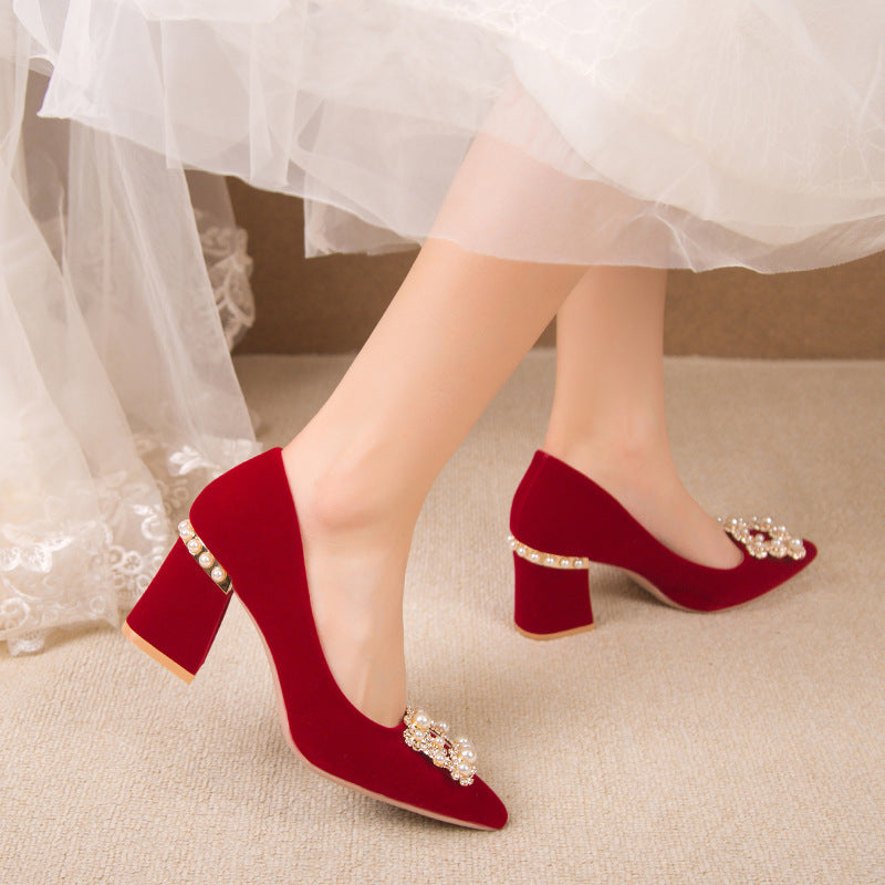 Chinese xiuhe wedding shoes for women 2024 new arrival wedding dress shoes thick heel non-tiring red engagement shoes bridal shoes