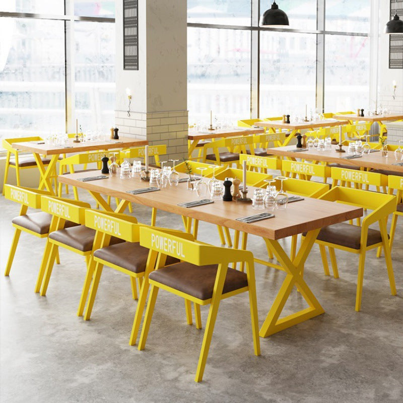 American restaurant retro solid wood dining table and chair combination creative cafe industrial style loft casual wrought iron table and chair