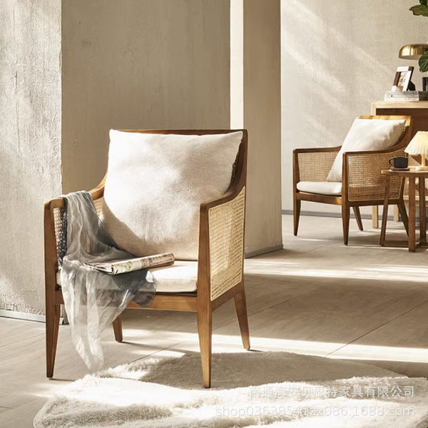 Nordic small apartment living room solid wood single sofa chair ash wood Indonesian real vine balcony leisure chair lazy sofa