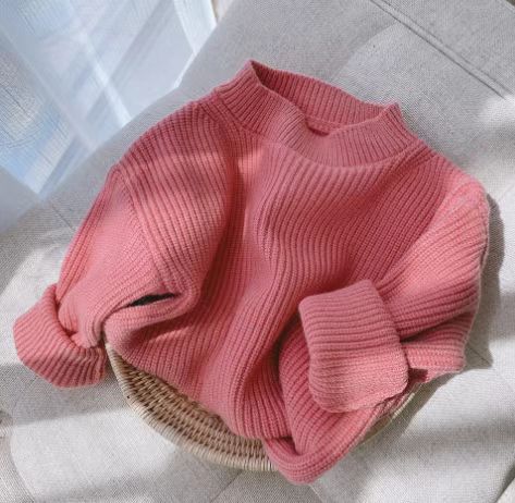 Kids' solid color knit top - perfect for layering, autumn/winter thickened warm girls' sweater, candy color new arrival