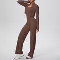 pure color brushed tight tank top wide-leg long three-piece set sports running fitness yoga suit