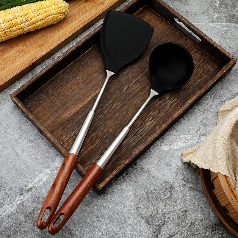 Dao Qi 304 Stainless Steel Kitchenware Kitchen Cooking High Temperature Resistant Silicone Kitchenware Household Insulation Wood Handle Kitchenware