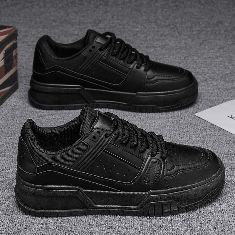 Men's spring/autumn niche design versatile casual solid black skate shoes youth sports thick sole height increasing bread shoes trendy sneakers