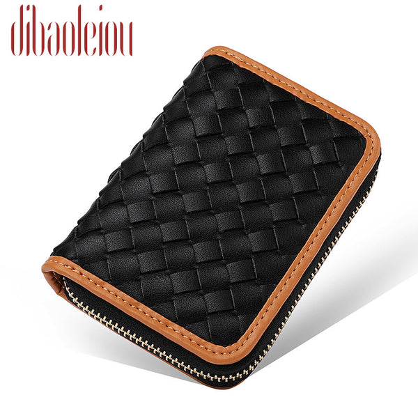2023 new women's bag wallet simple and fashionable real hand-woven card bag portable change bag organ card bag men