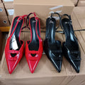 Za2024 early autumn new french style red pointed-toe bow heeled sandals women's stiletto closed-toe slingbacks