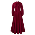 C8568  new autumn/winter solid color plus size tie-waist puff sleeve high-waisted maxi skirt african dress