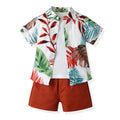 New european and american style children's printed short-sleeve shirt beachwear - factory wholesale cotton holiday boys' summer outfit trendy clothing set