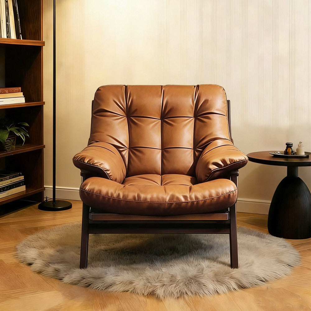 Single sofa chair genuine cowhide medieval style living room for home study reading retro designer casualclassy lounge chair