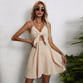 cross-border women's strappy bow cotton linen slip dress mini dress - perfect for beach vacations