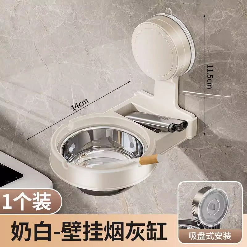 Suction cup punch-free bathroom ashtray for home toilet wall-mounted anti-fly ash storage separates creative ashtray