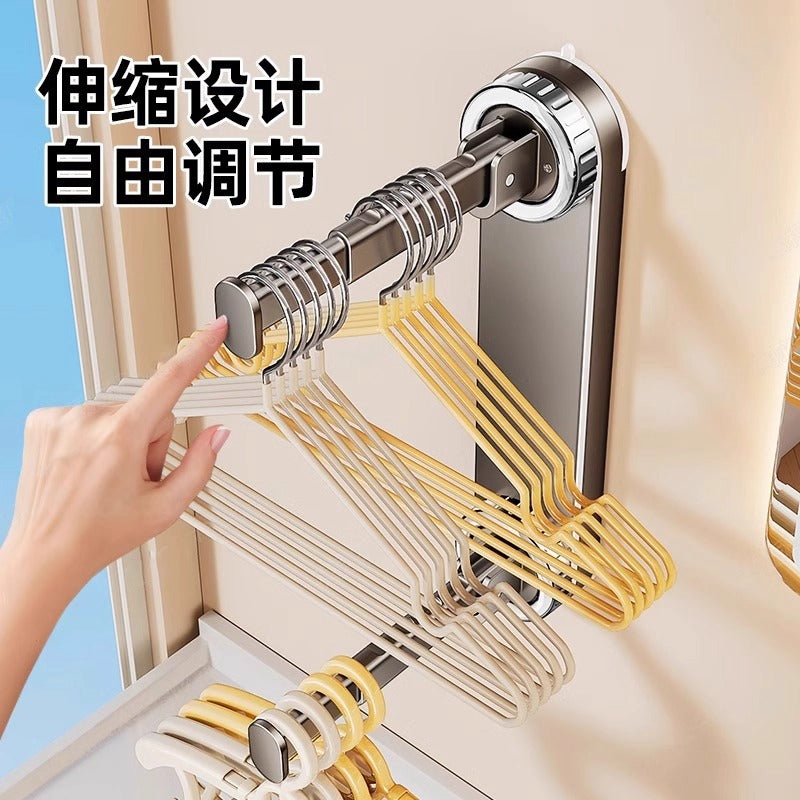 Suction cup clothes hanger storage handy gadgetfor home clothes hanger punch-free storage rack balcony wall wall-mounted telescopic hanging rod