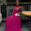 European and american cross-border women's fashion  summer new arrival: elegant choker strapless bodycon rose red long evening dress