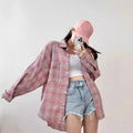 European and american cross-border  spring versatile commute collared long-sleeve loose fit designer plaid pocket women's blouse