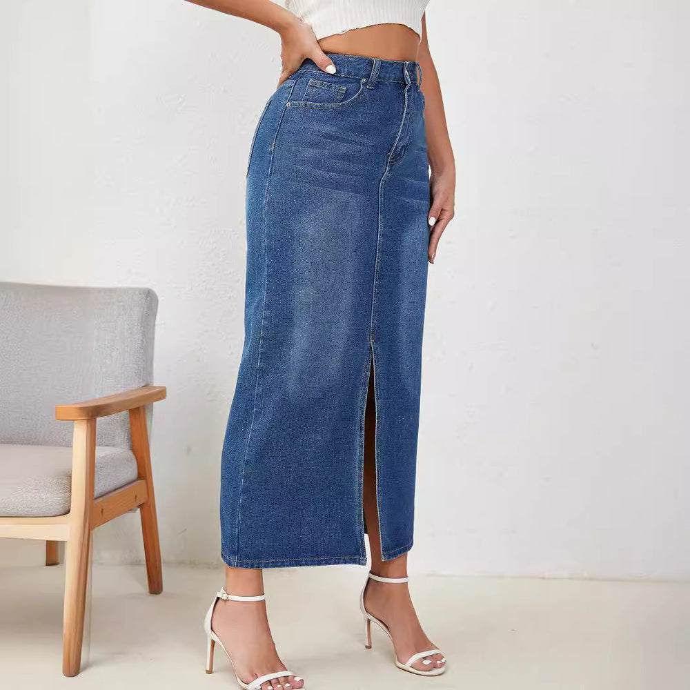 Export denim skirt new arrivalfashion slit whisker denim skirt washed horse denim skirt