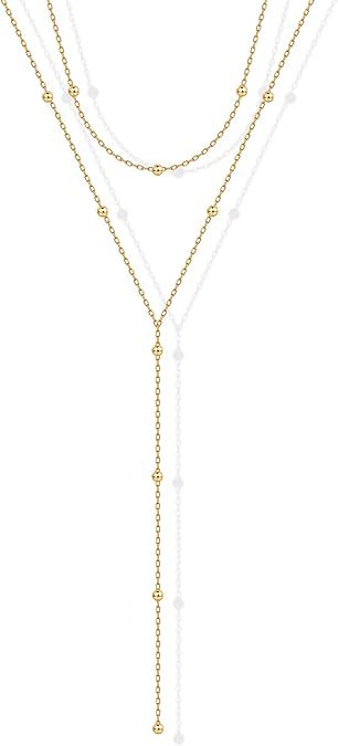 Stainless steel starburst multi-layer beaded y-necklace - adjustable fashion necklace for everyday wear, perfect gift for her