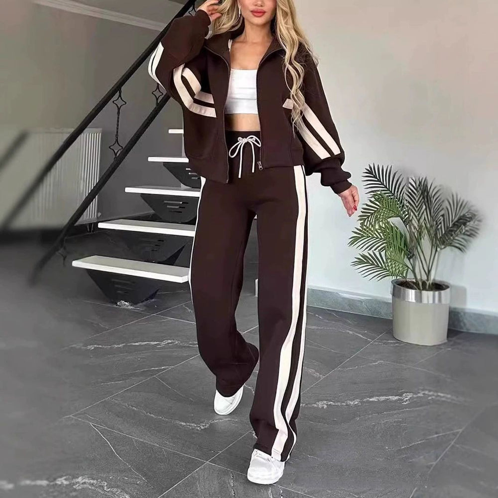 fashion color block two-piece set for women: autumn casual activewear collection - perfect for us & european cross-border e-commerce (, )