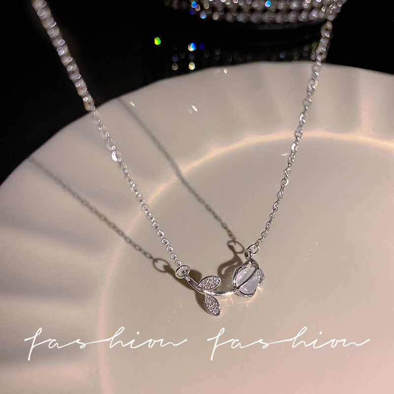 Korean ins style pearl zircon titanium steel necklace for women easiest for matchniche styleclassy sense clavicle chain fairy jewelry wholesale