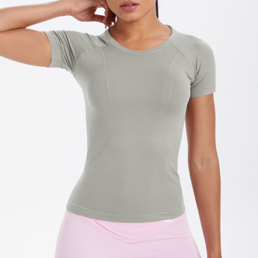 fashion seamless knittingpure color breathable tight short sleeve t-shirt sports running fitness yoga clothes tops women