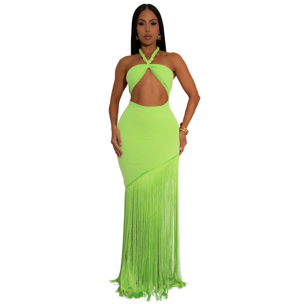 C7453 cross-border   fashion women's summer dress - tassel trim, bandeau style