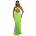 C7453 cross-border   fashion women's summer dress - tassel trim, bandeau style