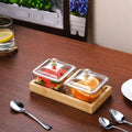 With lid [acrylic 2-compartment gold-edged hammered texture] + bamboo tray