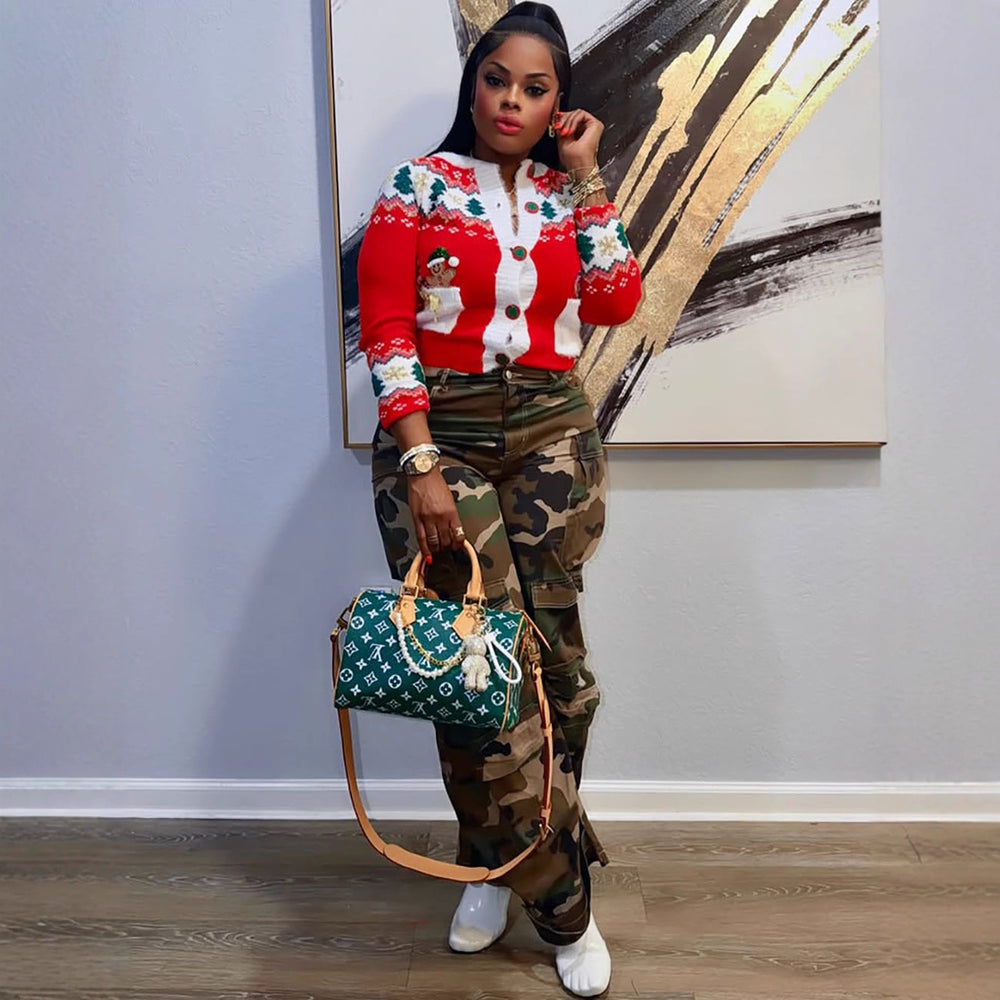 European and american style camouflage jeans -  cross-border women's fashion streetwear versatile high-waisted denim cargo pants