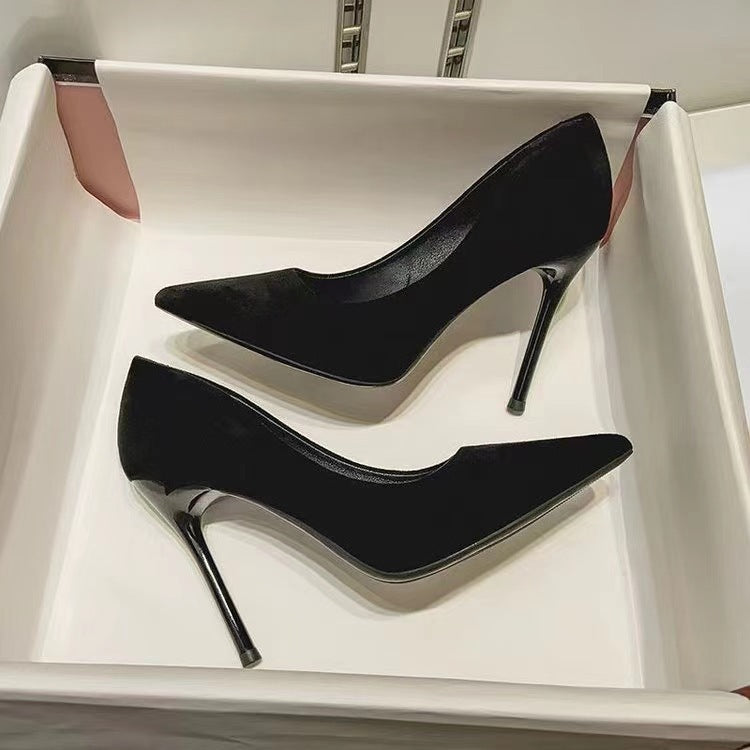 High heels for women 2025new arrivalpopular suede fashioneasiest for matchautum women's shoes k-style banquet stiletto pointed toe flats