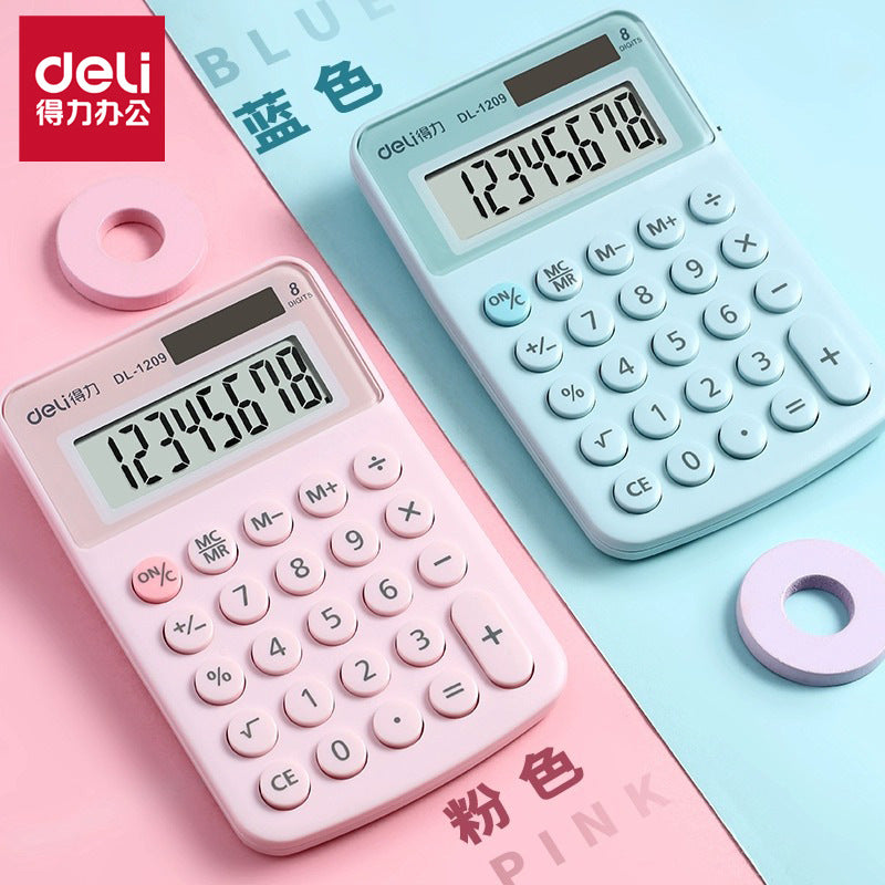 Deli 1209A Portable Calculator Student Small Mini Color Small 8-digit Office Solar Computer