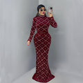 C7618 cross-border   fashion women's elegance hot diamond bubble beads tops long skirt two-piece set