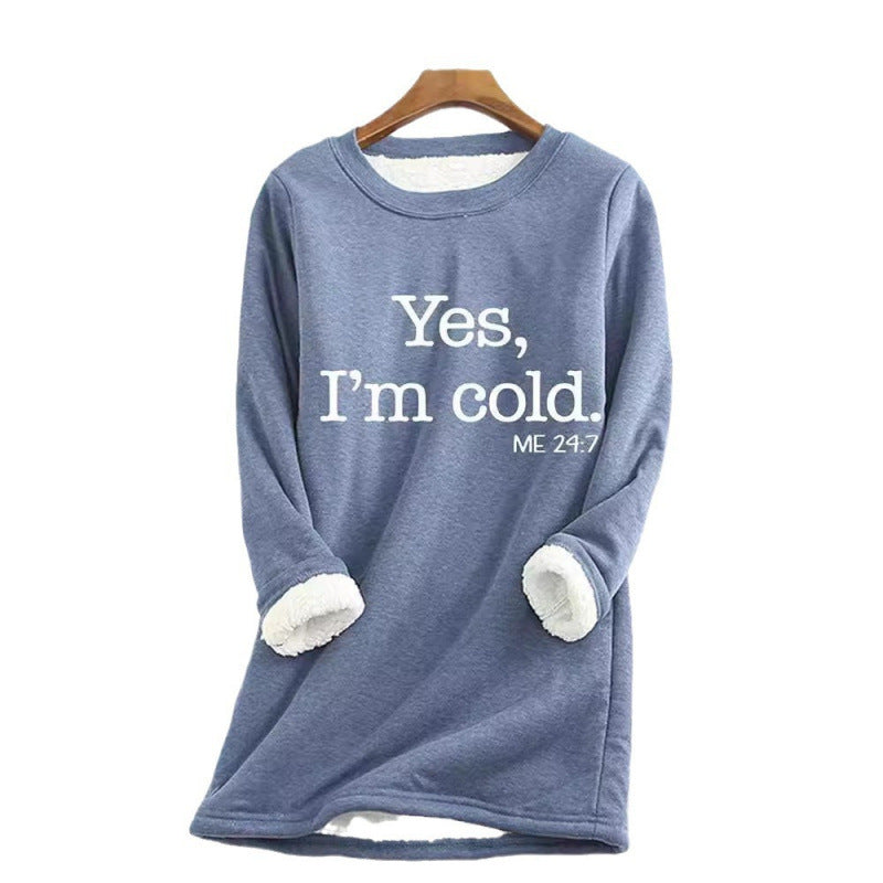 fall/winter new arrival: european and american style crew neck long sleeve fleece-lined base layer mid-length letter print sweatshirt for women