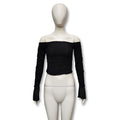 Export fashion new arrivalsexy double-layer mesh tops sweet one-shoulder pleated bell long sleeves t-shirt for women