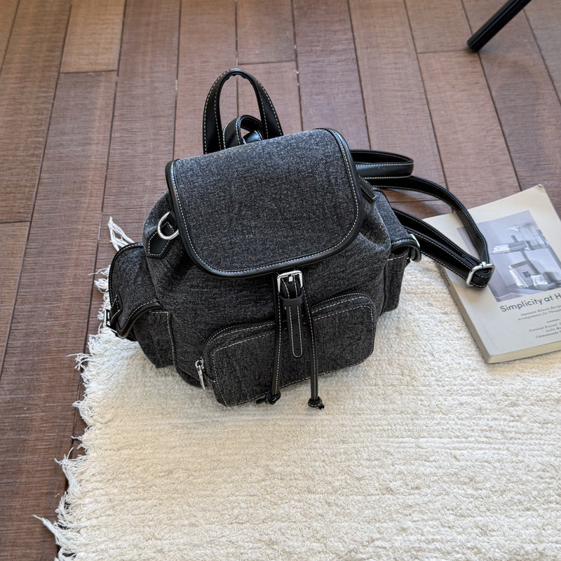 Cross-border denim backpack female large-capacity leisure student class schoolbag outdoor mountaineering light travel backpack